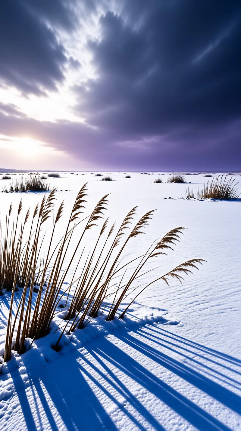 Snowy Field with Reeds