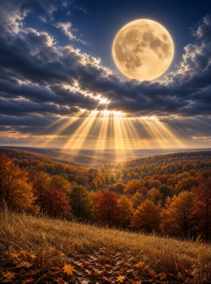 Autumn Moon Over Forest