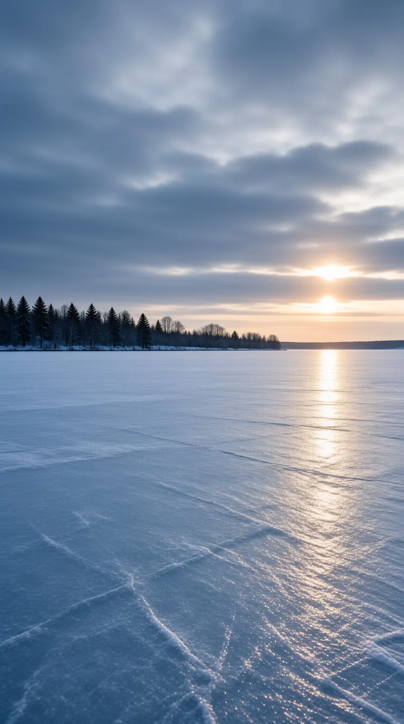Frozen Lake at Sunset