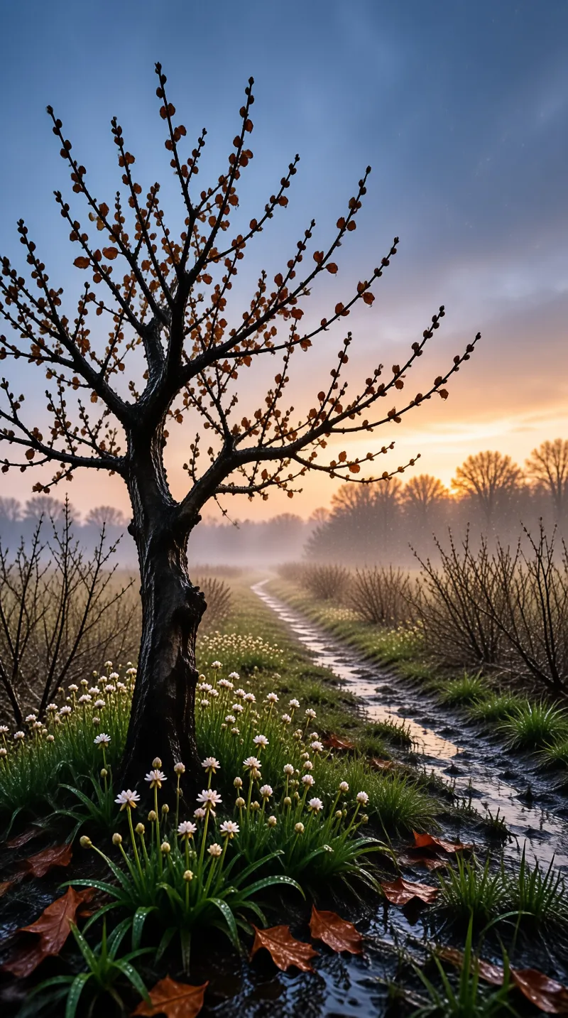 Misty Autumn Path at Dawn