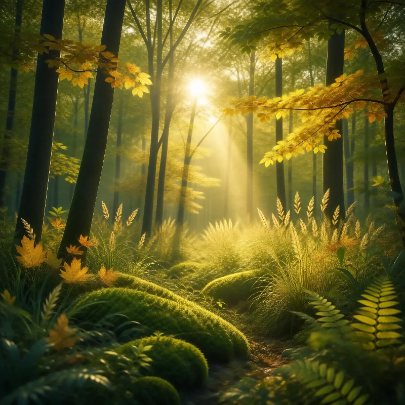 Sunlit Autumn Forest