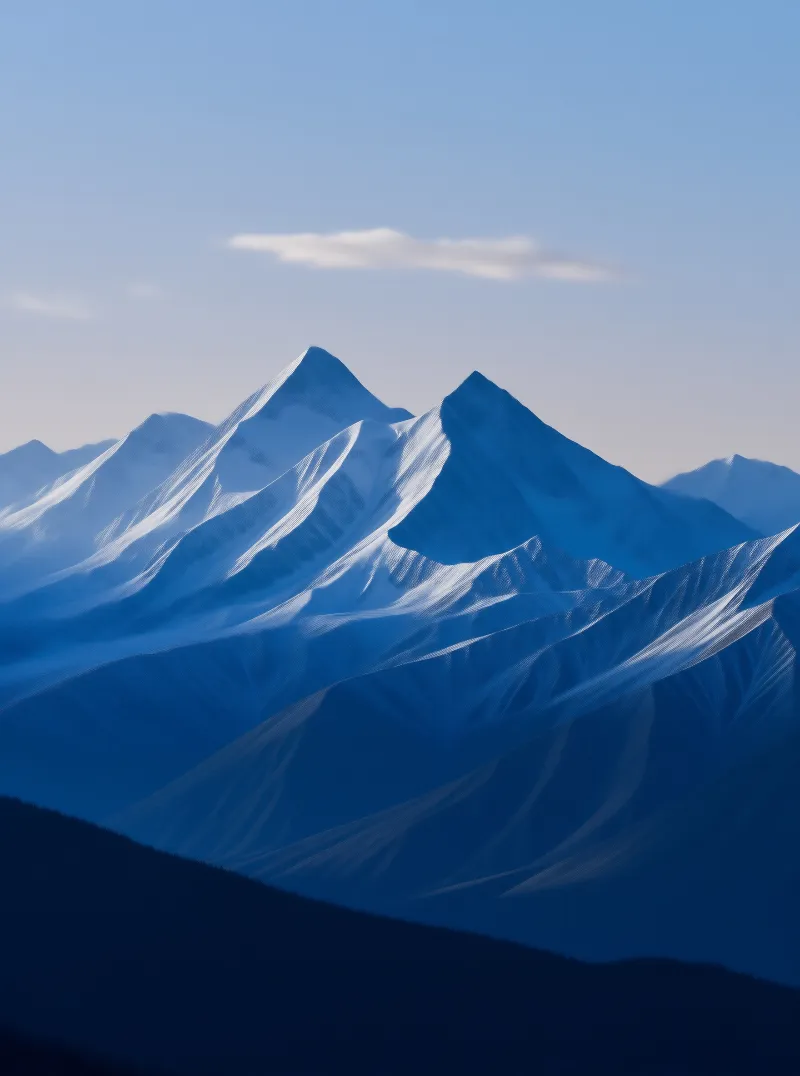 Blue Snowy Peaks at Dusk