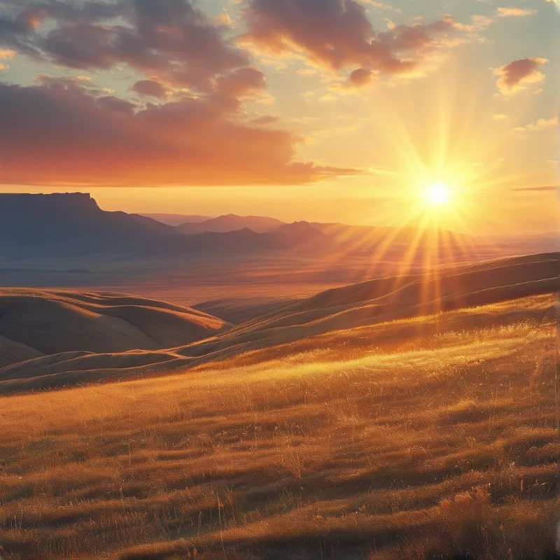 Golden Sunset Over Hills