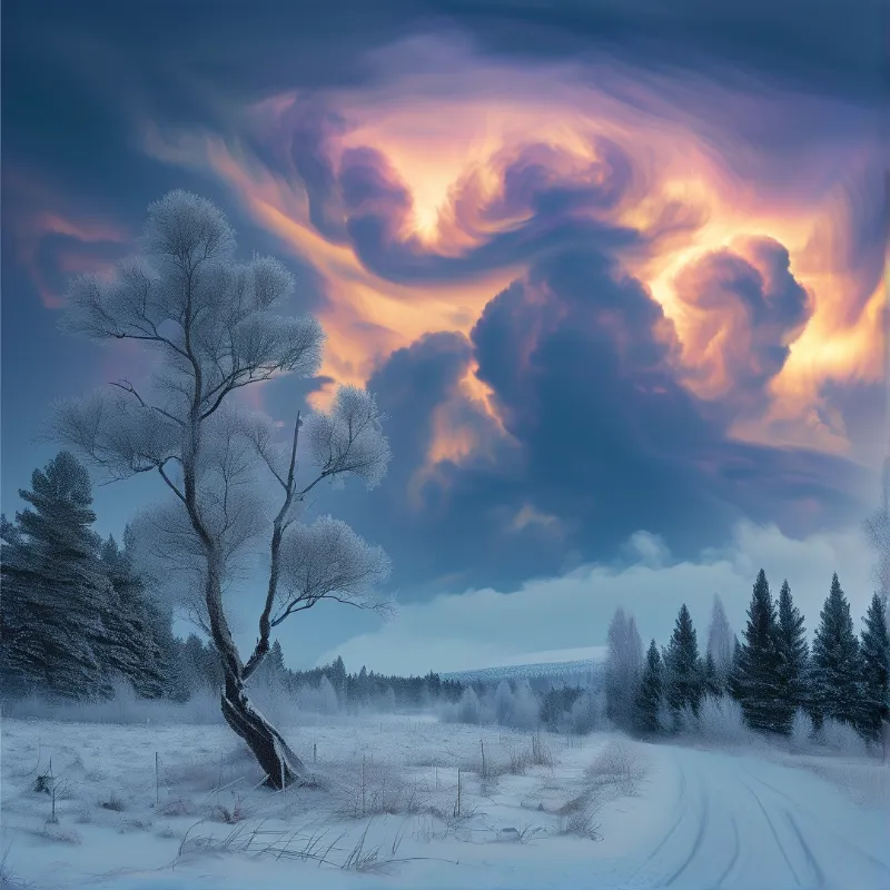 Dramatic Winter Sky and Snow
