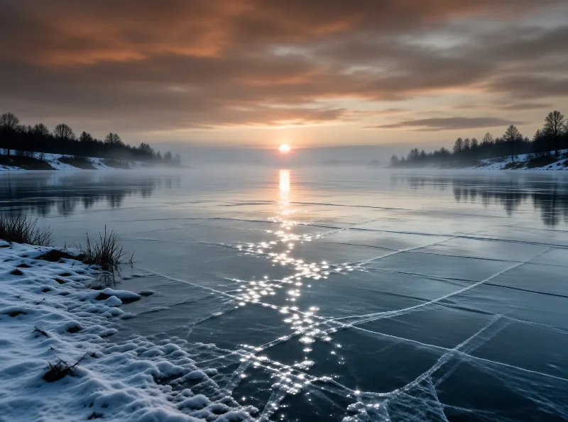 Frozen Lake at Sunrise