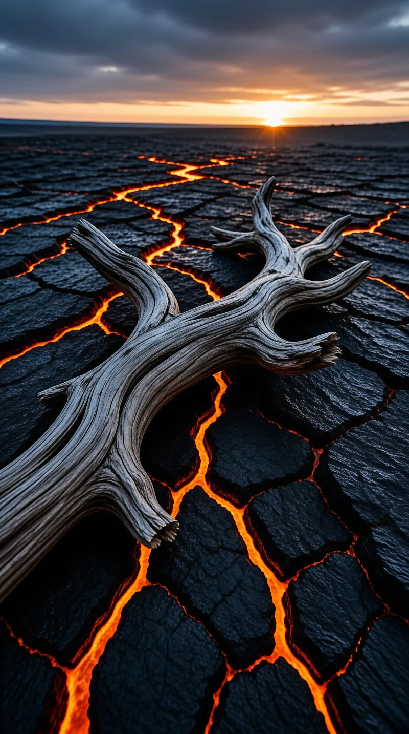 Lava-Cracked Earth at Sunset