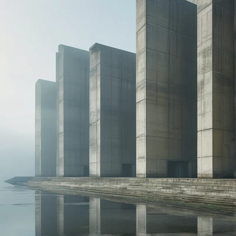 Concrete Pillars in Mist