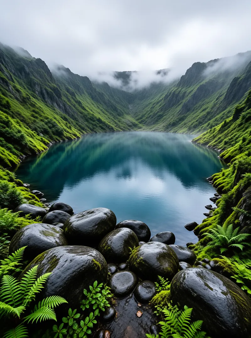Serene Misty Lake Valley