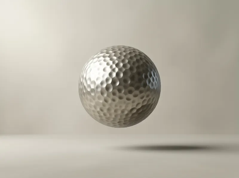 A dimpled white golf ball floats midair above a smooth beige surface casting a soft shadow under gentle lighting