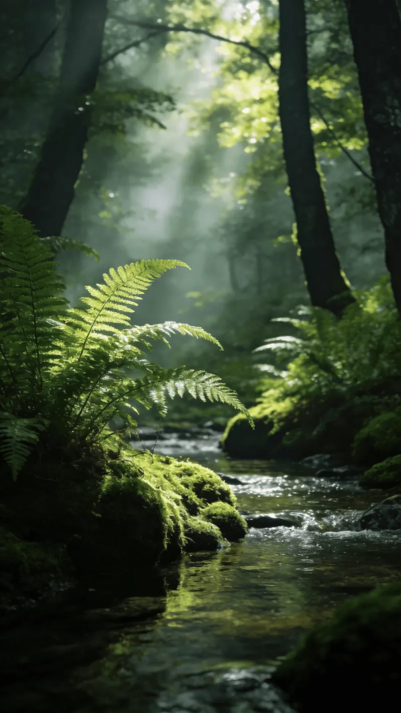 Soft Moss and Ferns in Morning Light