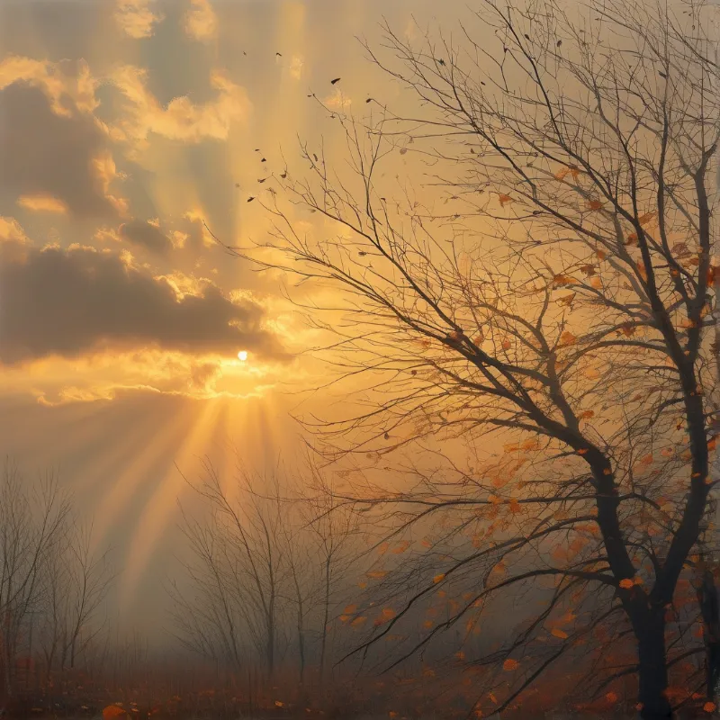 Sun Rays Through Autumn Trees