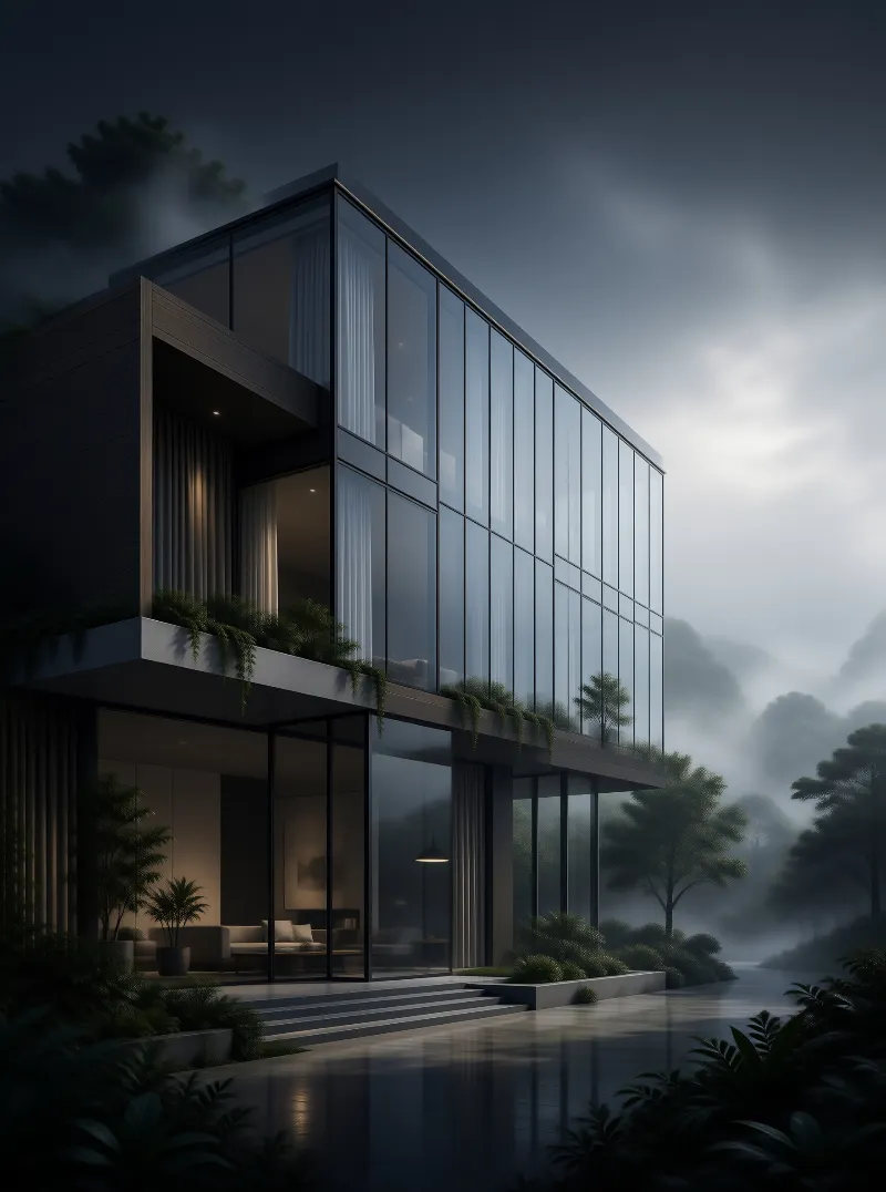 Modern Glass Villa at Night