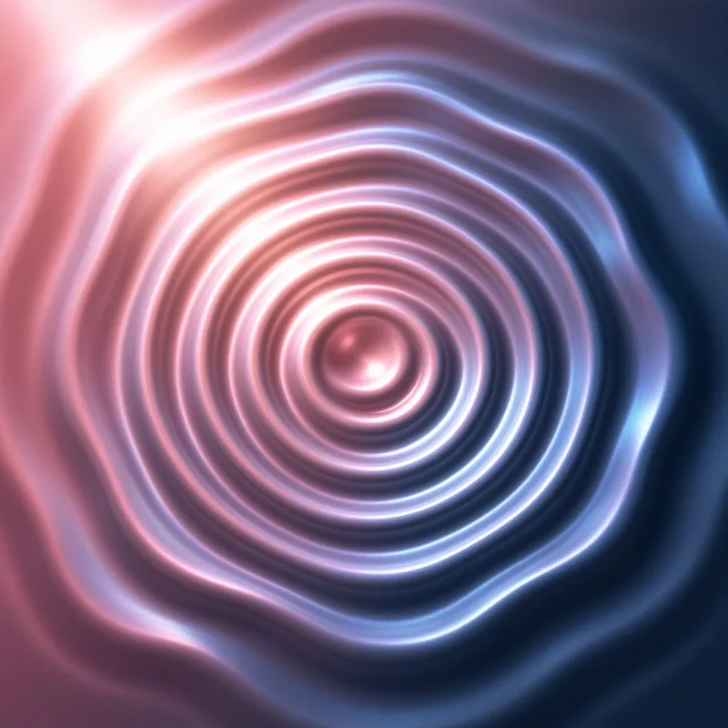 Concentric swirling rings of luminous light shift from warm rose pink at the core to cool deep blue at the outer edges.
