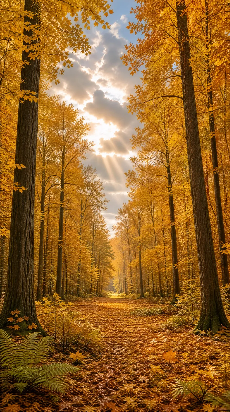 Sunlit Autumn Forest Path