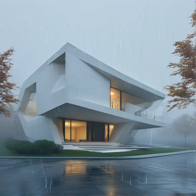 Modern House in the Rain