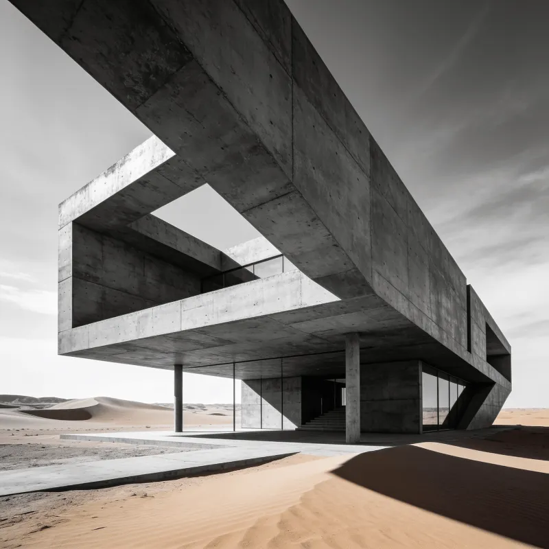 Pavilion with Brutalist Massing — Desert Plain
