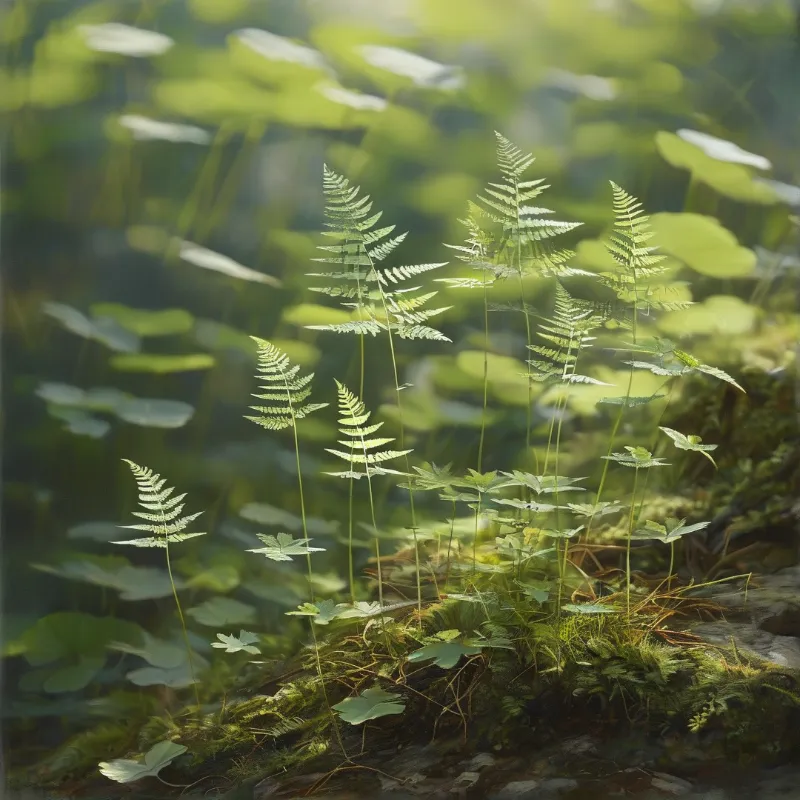Lush Green Ferns by Pond