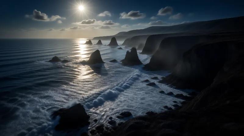 Sunlit Cliffside Coastline