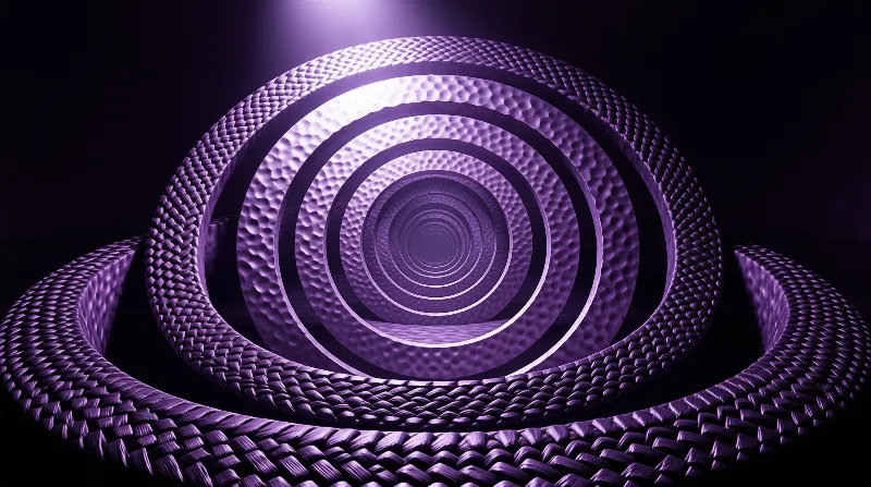 A recursive tunnel with waffle weave texture glows in purple light against a dark background.