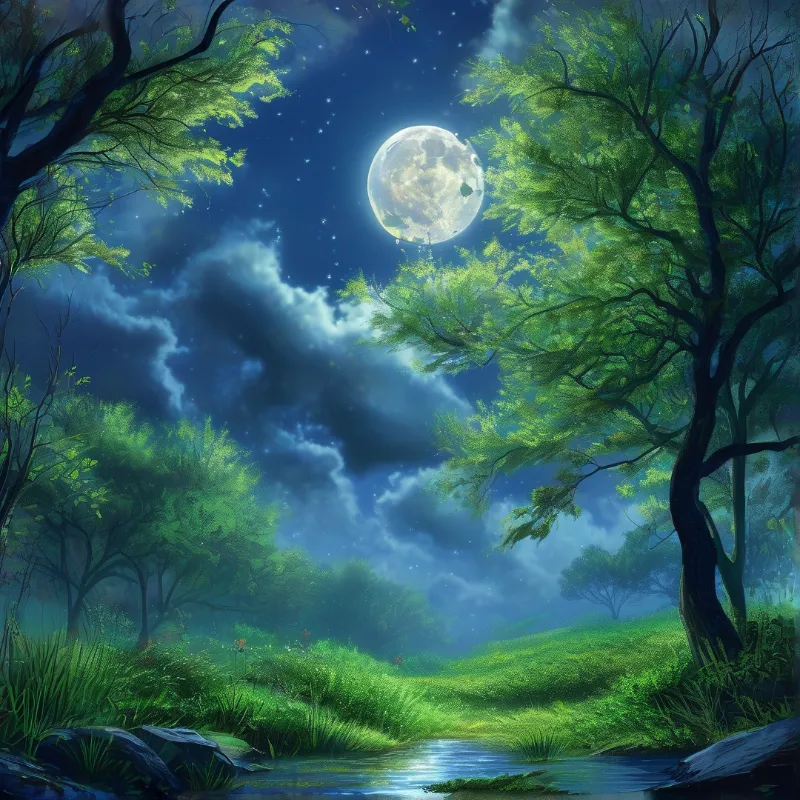 Moonlit Forest Stream