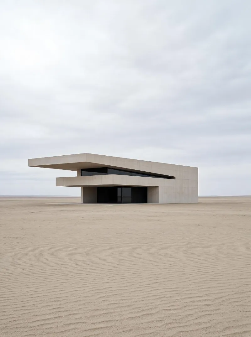 Minimalist Concrete Structure in Desert