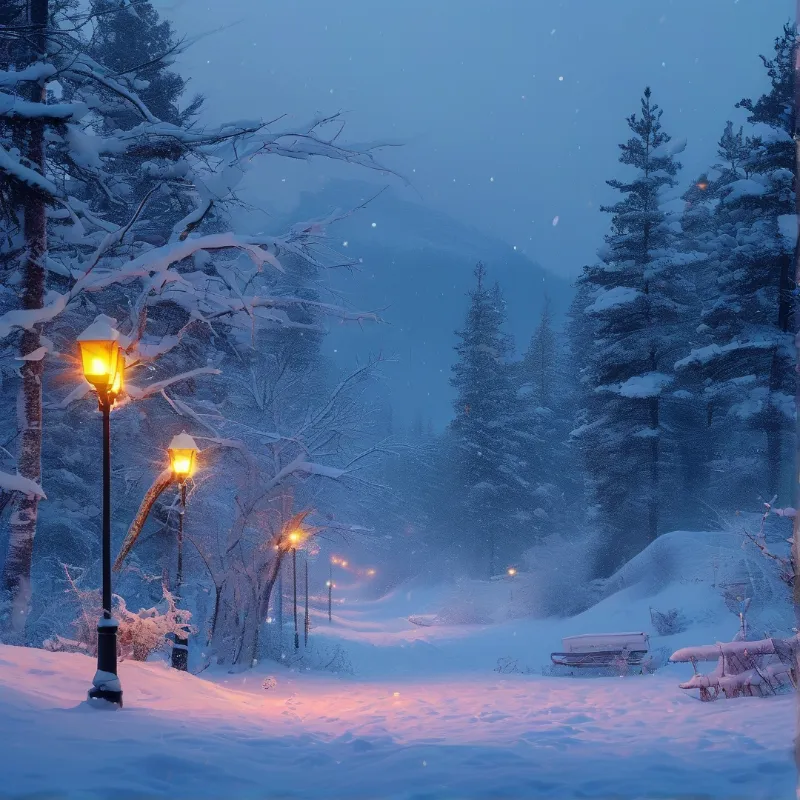 Snowy Night in the Forest