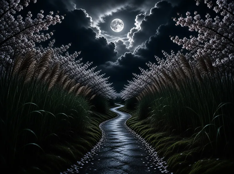 Moonlit Cherry Blossom Path