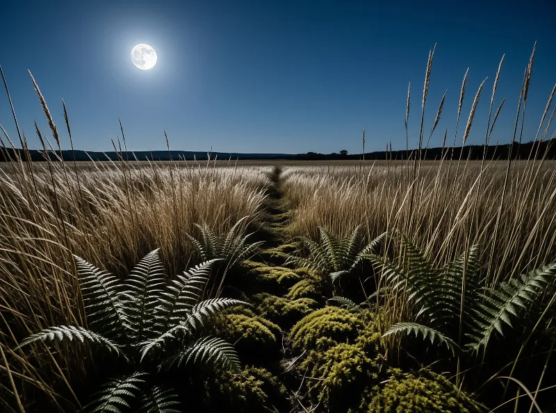 Moonlit Field with Ferns