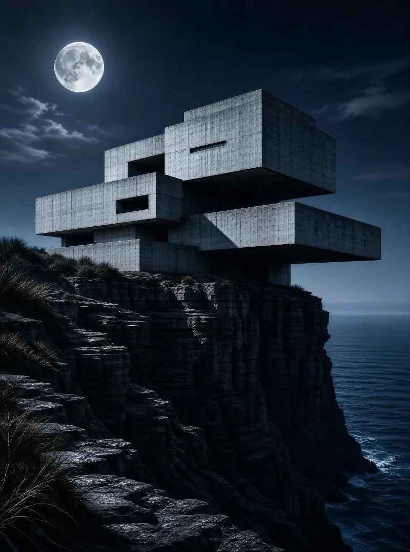 Modern Concrete Structure on Cliff