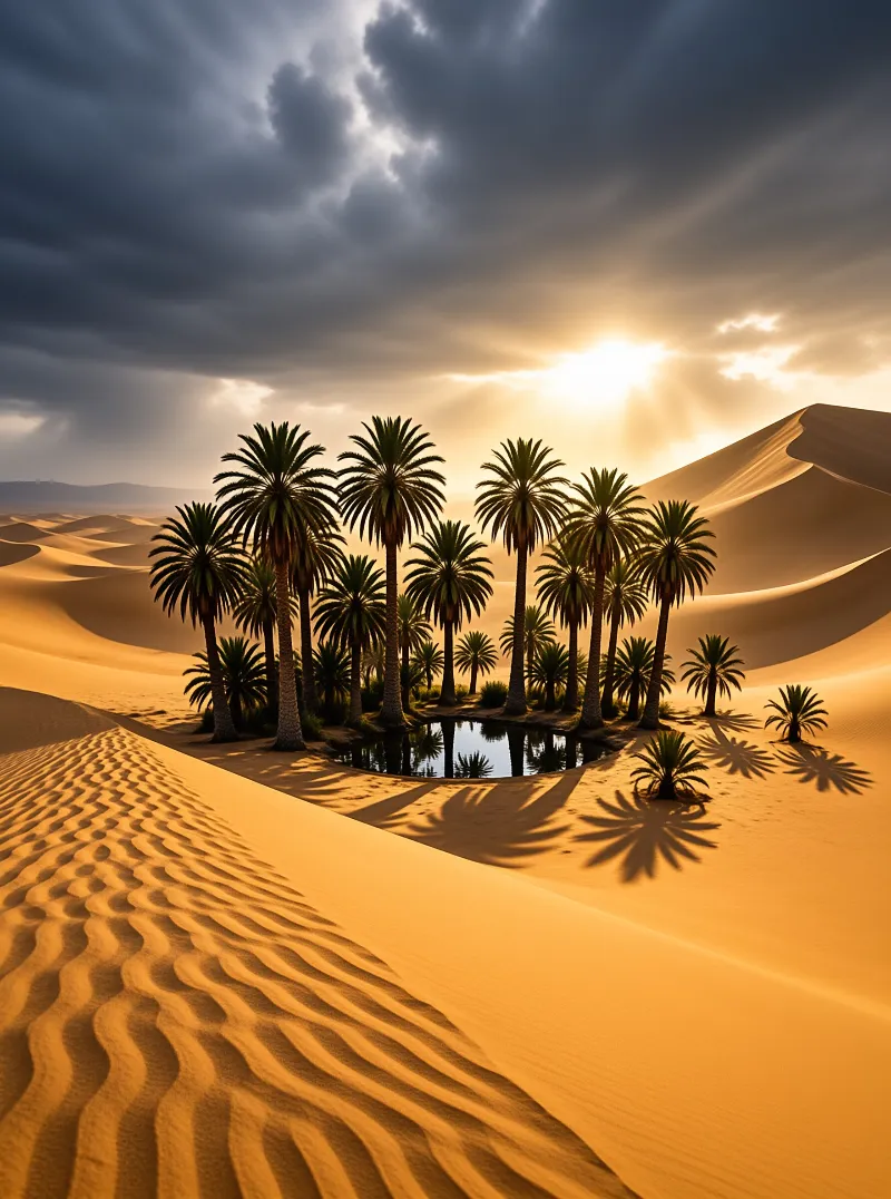 Desert Oasis at Sunset