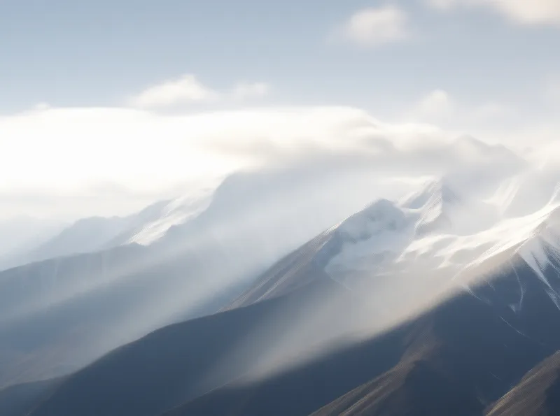 Misty Snowy Mountain Peaks