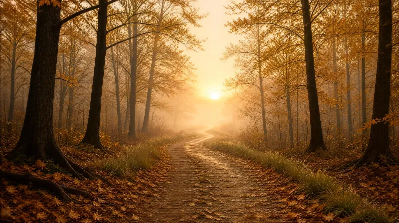 Golden Path in Misty Forest