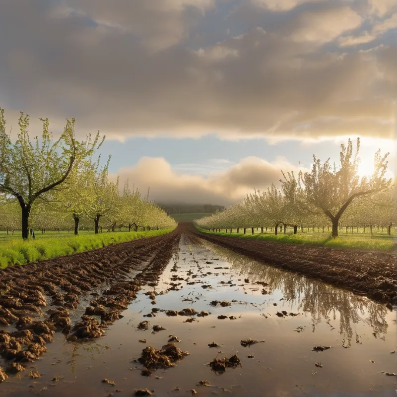 Muddy Road Through Orchard