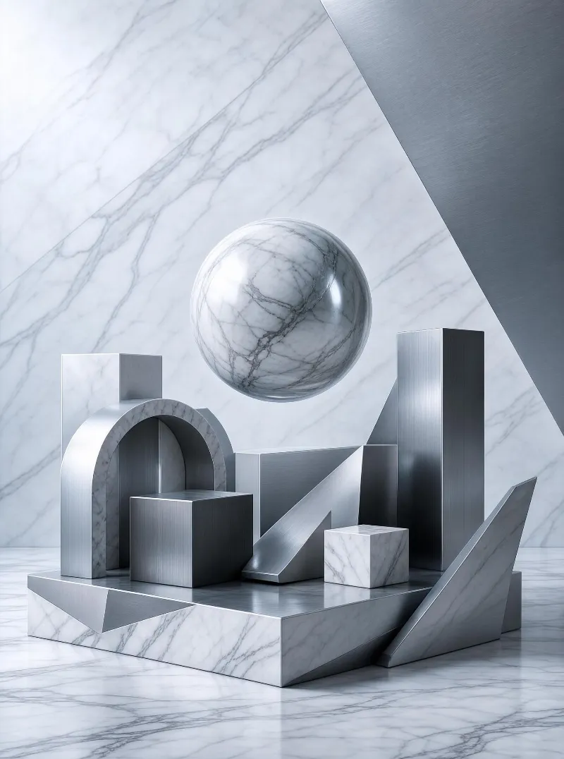Geometric Marble and Metal Sculpture
