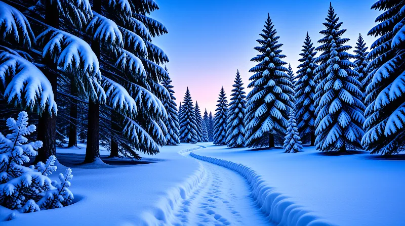 Snowy Forest Path at Dusk
