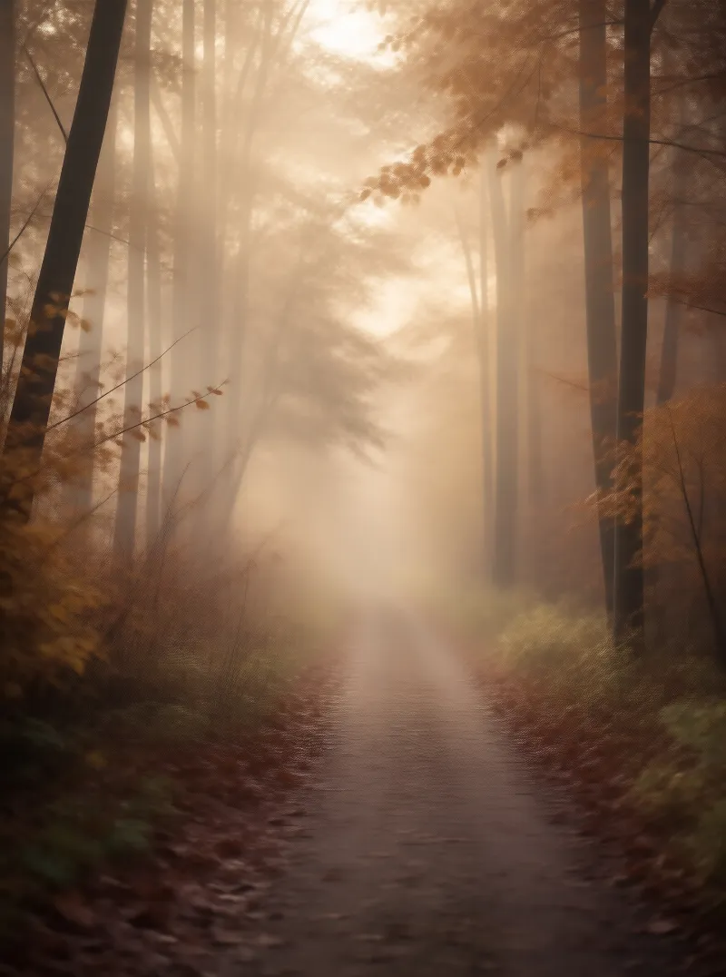 Sunlit Misty Forest Path