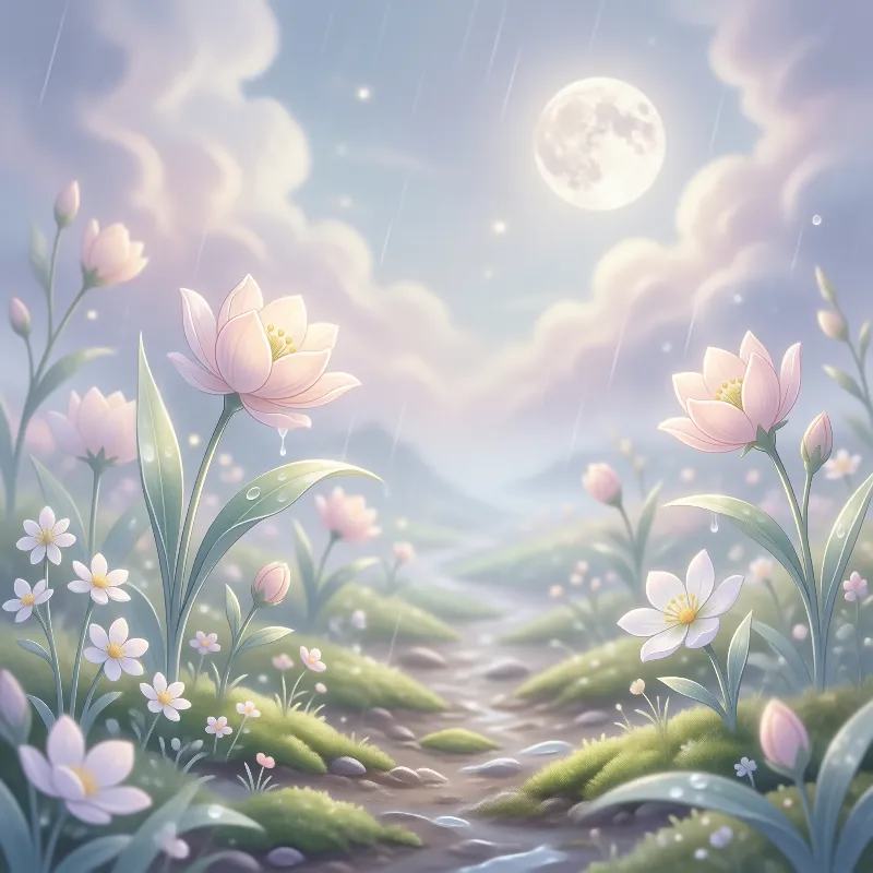 Rainy Moonlit Garden