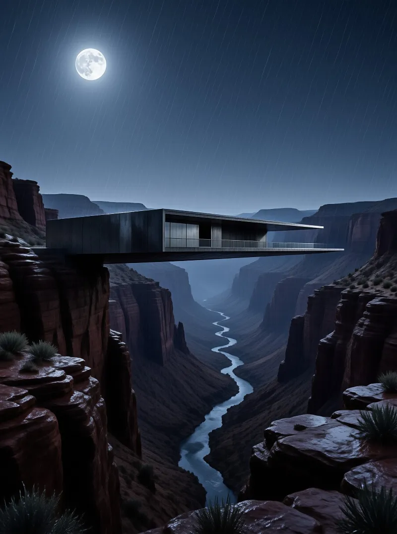 Cliffside Modern Home at Night