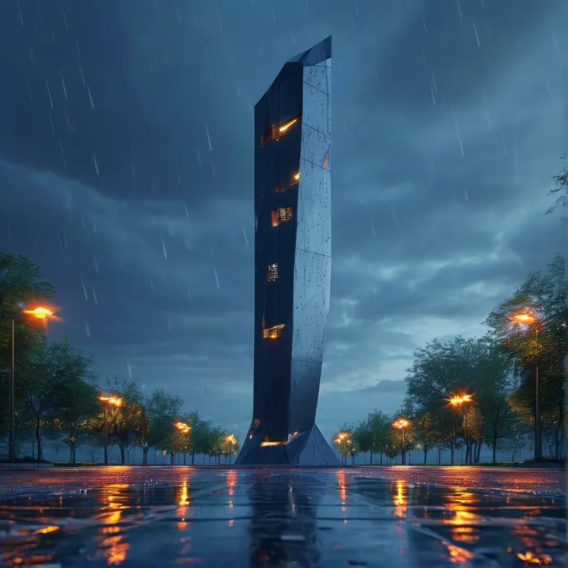 Tall Building in the Rain