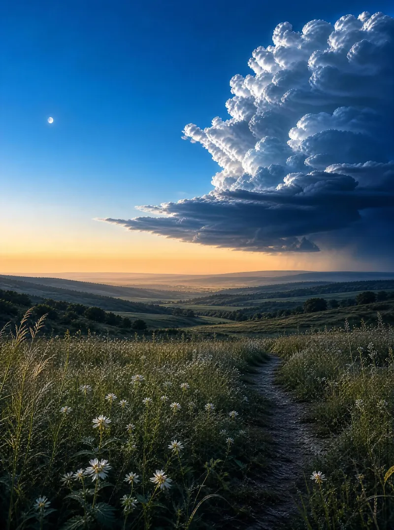 Serene Landscape with Path and Clouds