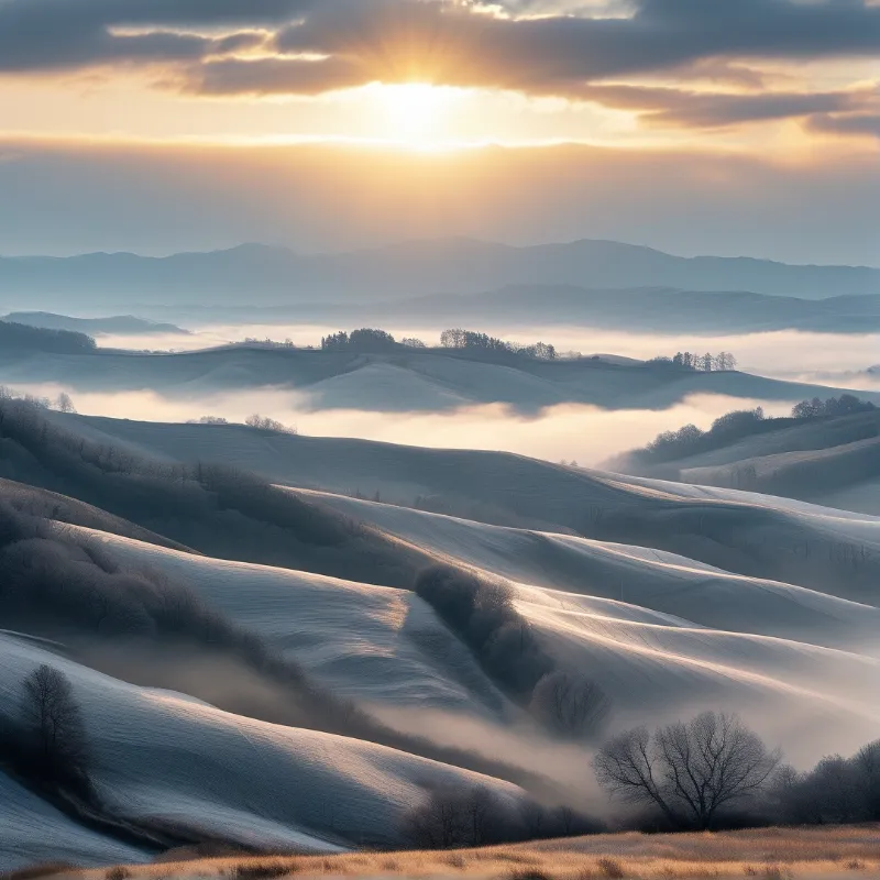 Snowy Hills at Sunrise