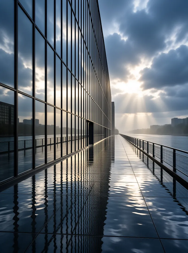 Sunlit Glass Facade Reflection
