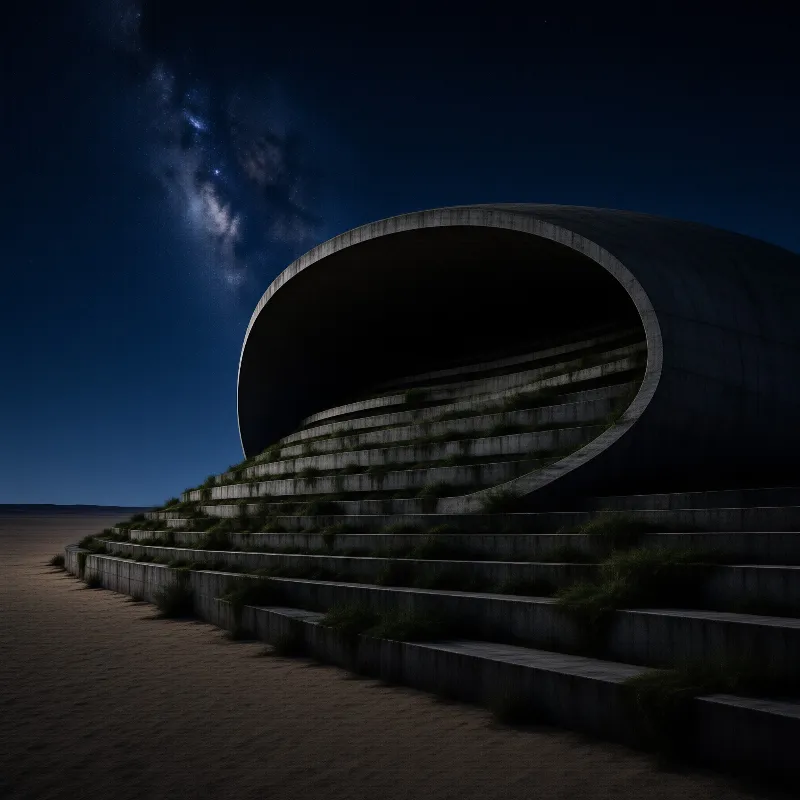 Concrete Amphitheater in Starlit Desert