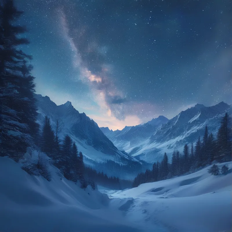Snowy Mountains Under Milky Way
