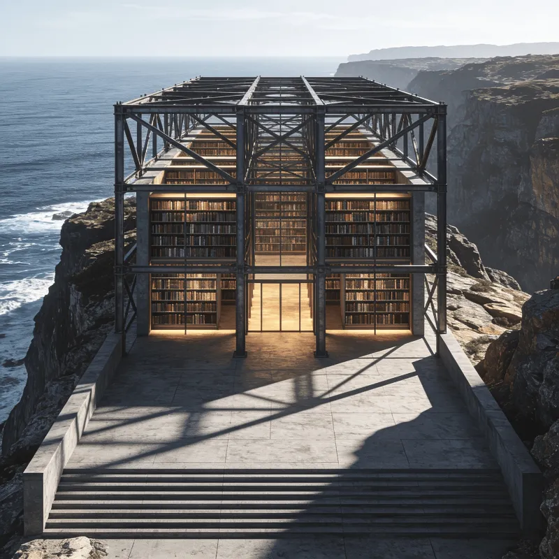 Library with Steel Frame — Coastal Cliff