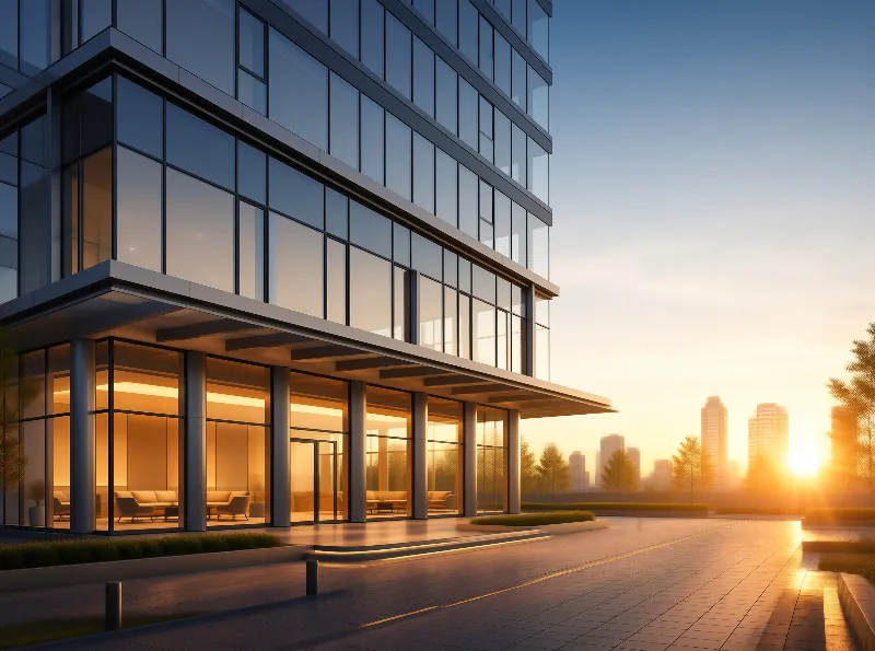 Modern Office Building at Sunset