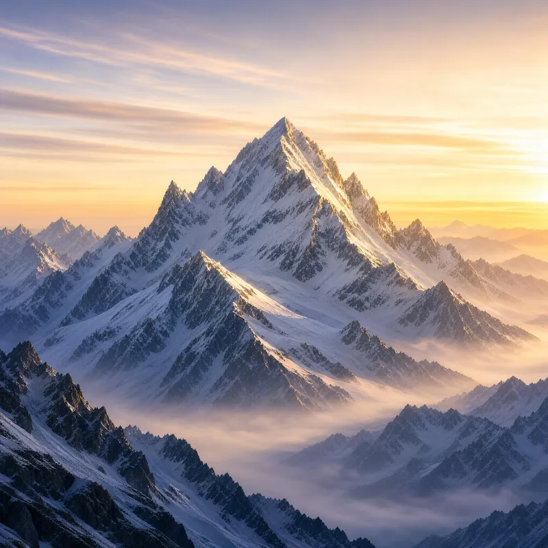 Snowy Peaks at Sunrise