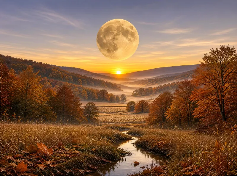 Autumn Valley and Full Moon