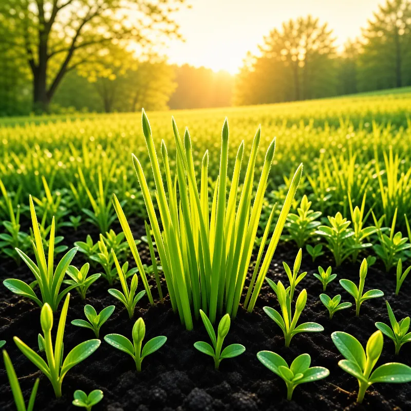Sunlit Field of Young Plants