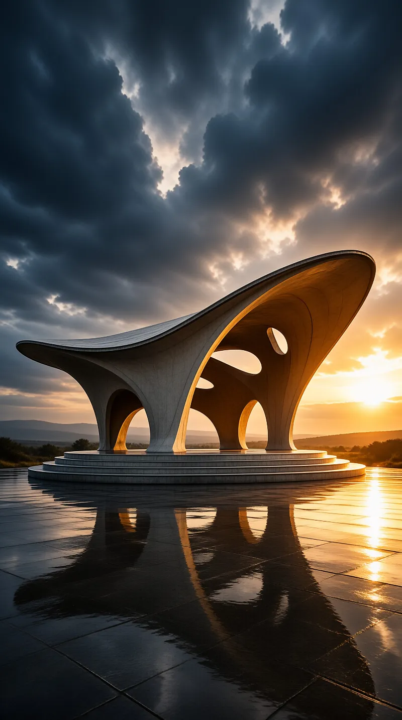 Futuristic Pavilion at Sunset
